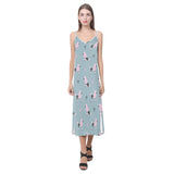 poodle dog pattern V-Neck Open Fork Long Dress