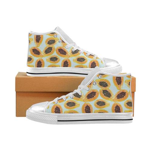 Watercolor papaya pattern Women's High Top Canvas Shoes White