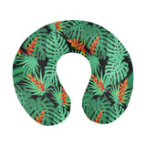 heliconia flower palm monstera leaves black backgr U-Shaped Travel Neck Pillow
