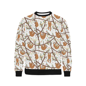 Sloths hanging on the tree pattern Men's Crew Neck Sweatshirt