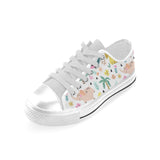 Cute elephants palm tree flower butterfly pattern Men's Low Top Canvas Shoes White