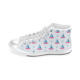 Sailboat anchor pattern Men's High Top Canvas Shoes White