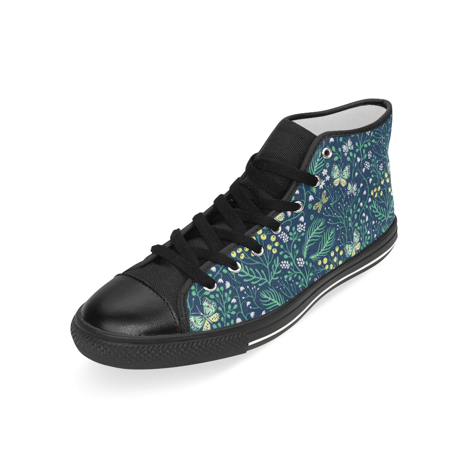 butterfly leaves pattern Men's High Top Canvas Shoes Black