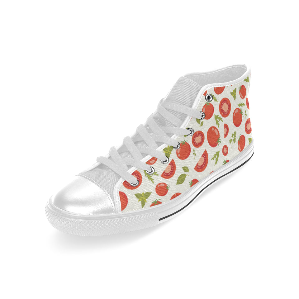 Tomato pattern Men's High Top Canvas Shoes White