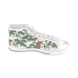 Bonsai red sun japanese pattern Men's High Top Canvas Shoes White