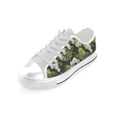 White orchid flower tropical leaves pattern blackg Men's Low Top Canvas Shoes White