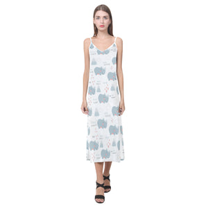 cute rhino heart pattern V-Neck Open Fork Long Dress