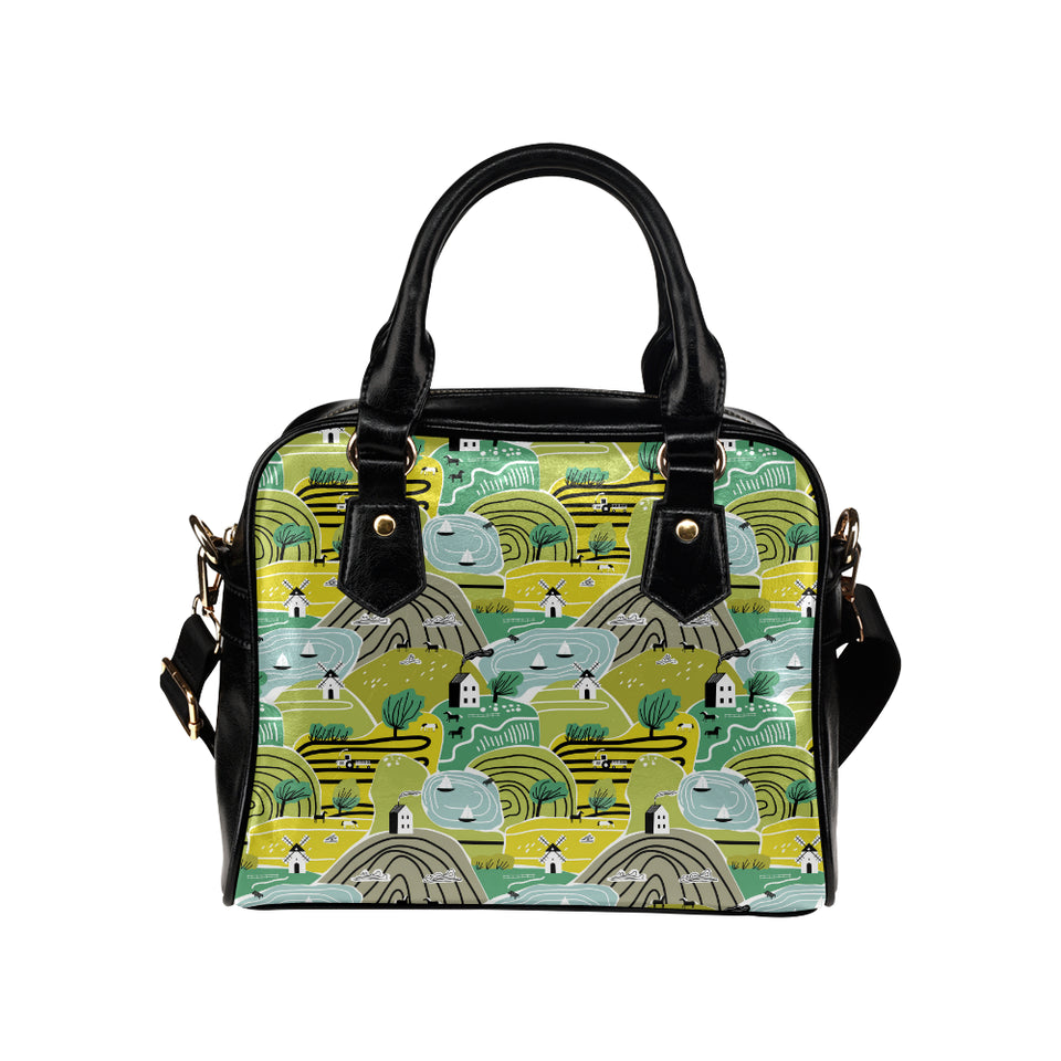 Hand drawn windmill pattern Shoulder Handbag