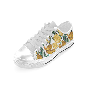 yellow tulips pattern Men's Low Top Shoes White