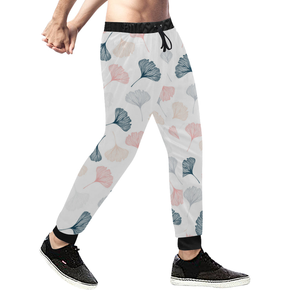 Black Gray Cream coral ginkgo leaves pattern Unisex Casual Sweatpants