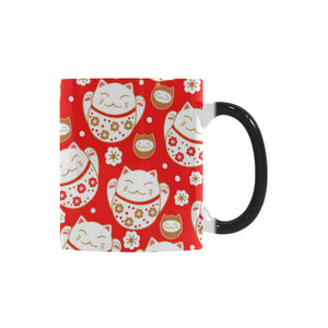 Cute Maneki neko cat red background Morphing Mug Heat Changing Mug