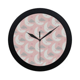 Cute moon cloud star pattern pink dot background Elegant Black Wall Clock