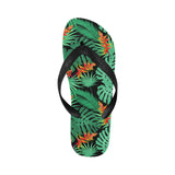 heliconia flower palm monstera leaves black backgr Unisex Flip Flops