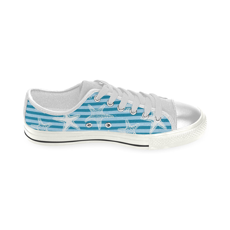 Starfish blue blackground Women's Low Top Canvas Shoes White