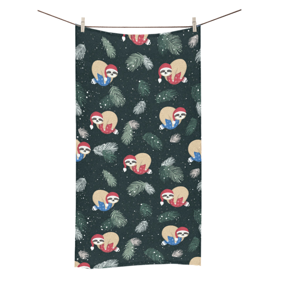 Cute sloths sleeping christmas ball santa hat patt Bath Towel