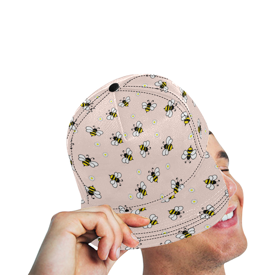 Cute bee flower pattern pink background All Over Print Snapback Cap