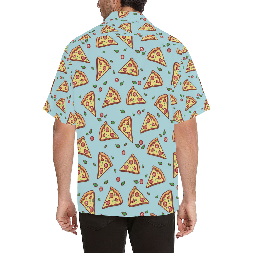 Hand drawn pizza blue background Men's All Over Print Hawaiian Shirt