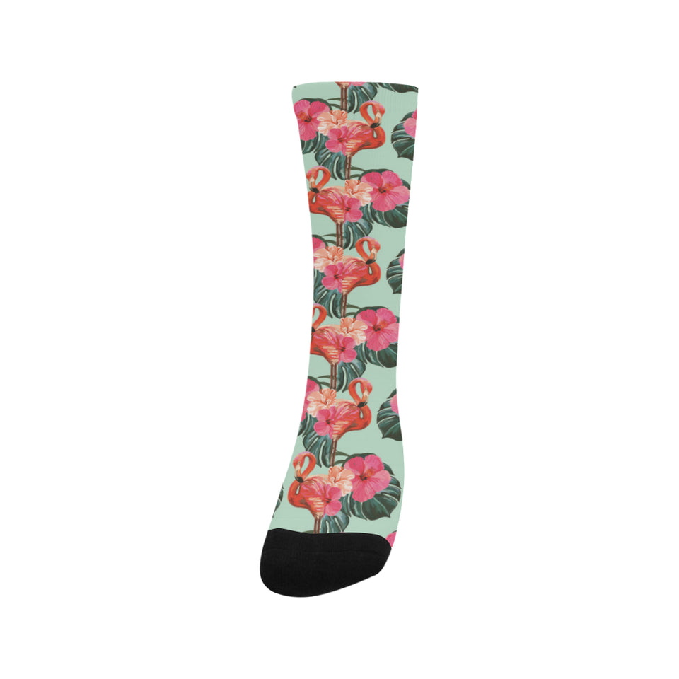 Beautiful flamingo tropical palm leaves hibiscus p Crew Socks