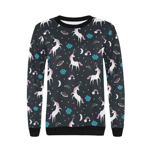 unicorn rainbows moon clound star pattern Women's Crew Neck Sweatshirt