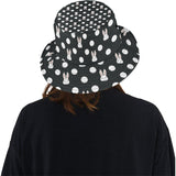 Cute white rabbit polka dots black background Unisex Bucket Hat