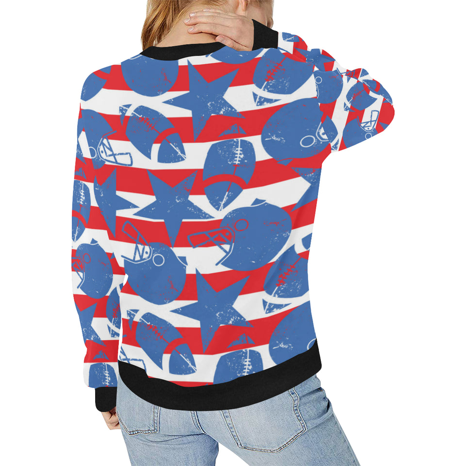 American football ball star stripes pattern Women's Crew Neck Sweatshirt