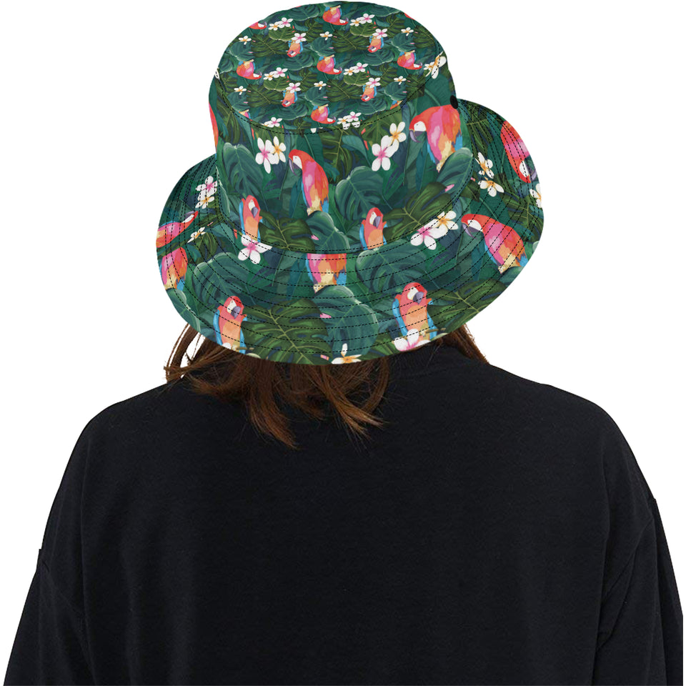 Parrot Palm tree leaves flower hibiscus pattern Unisex Bucket Hat