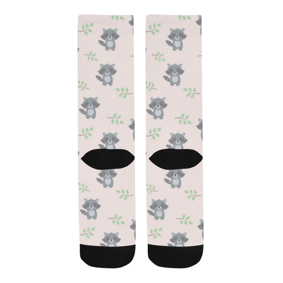cute raccoons leaves pattern Crew Socks