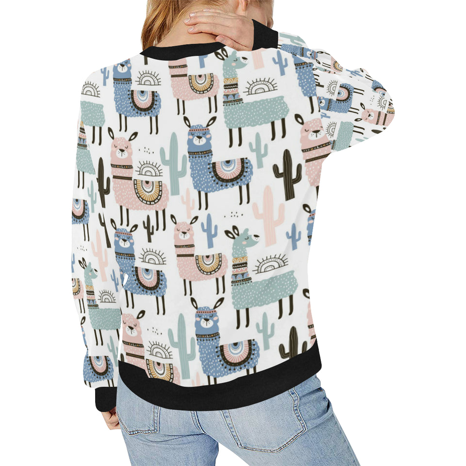 lama Alpaca cactus hand drawn pattern Women's Crew Neck Sweatshirt