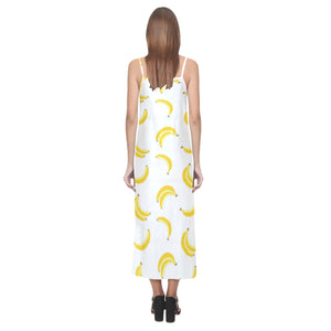 Banana pattern V-Neck Open Fork Long Dress