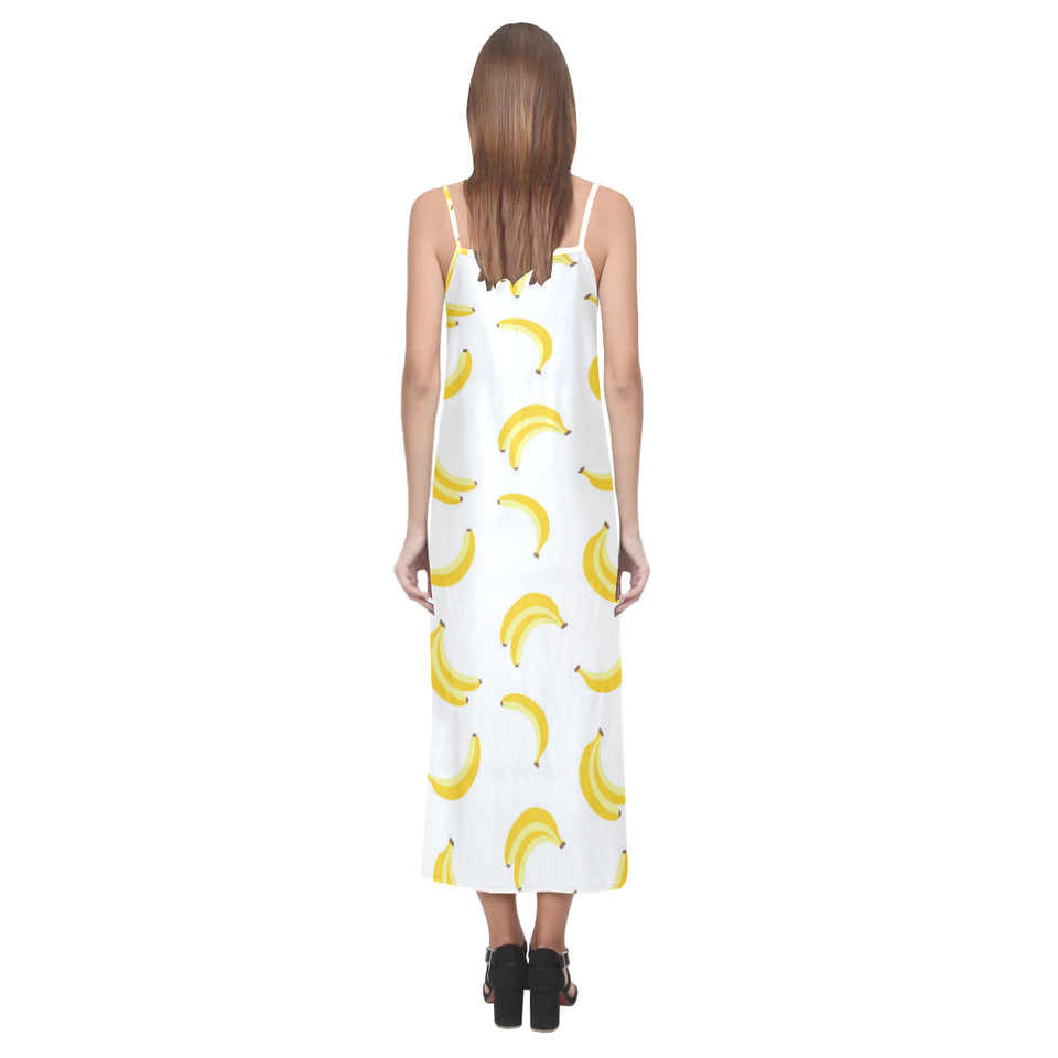 Banana pattern V-Neck Open Fork Long Dress