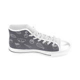 sushi pattern black background Men's High Top Canvas Shoes White