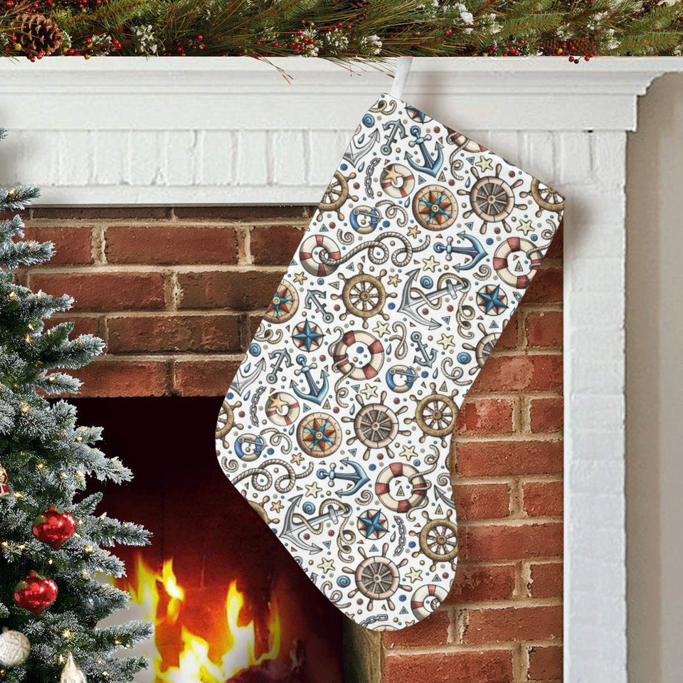 Cute nautical steering wheel anchor pattern Christmas Stocking