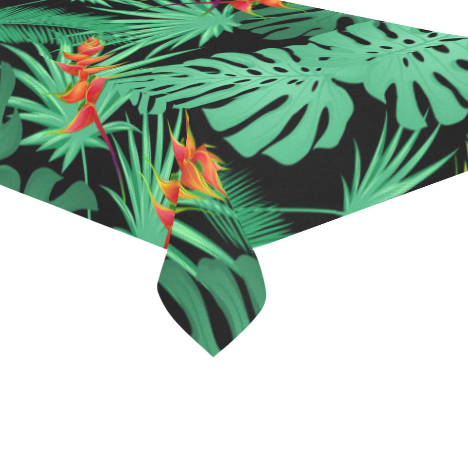 heliconia flower palm monstera leaves black backgr Tablecloth