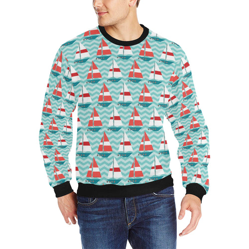 Red White sailboat wave background Men's Crew Neck Sweatshirt