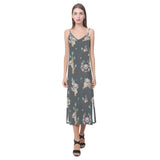 Cute koala pattern V-Neck Open Fork Long Dress