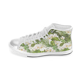 White orchid flower tropical leaves pattern Women's High Top Canvas Shoes White
