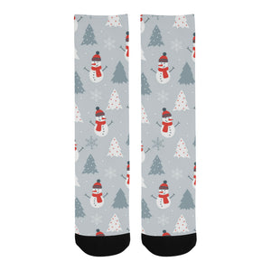 Snowman christmas  tree snow gray background Crew Socks