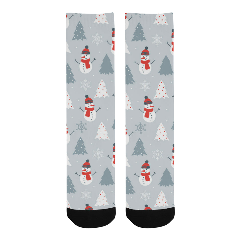 Snowman christmas  tree snow gray background Crew Socks