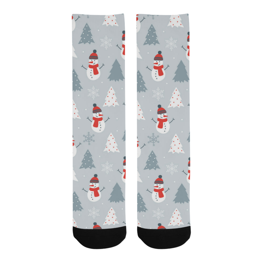 Snowman christmas  tree snow gray background Crew Socks