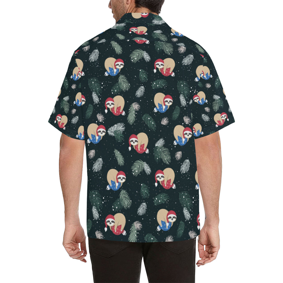 Cute sloths sleeping christmas ball santa hat patt Men's All Over Print Hawaiian Shirt