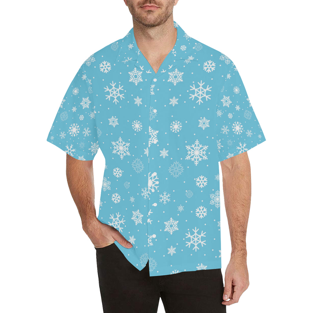 Snowflake pattern blue background Men's All Over Print Hawaiian Shirt