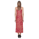 Gold dragons red background V-Neck Open Fork Long Dress