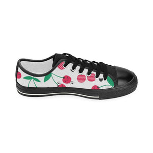 cherry pattern white background Kids' Boys' Girls' Low Top Canvas Shoes Black