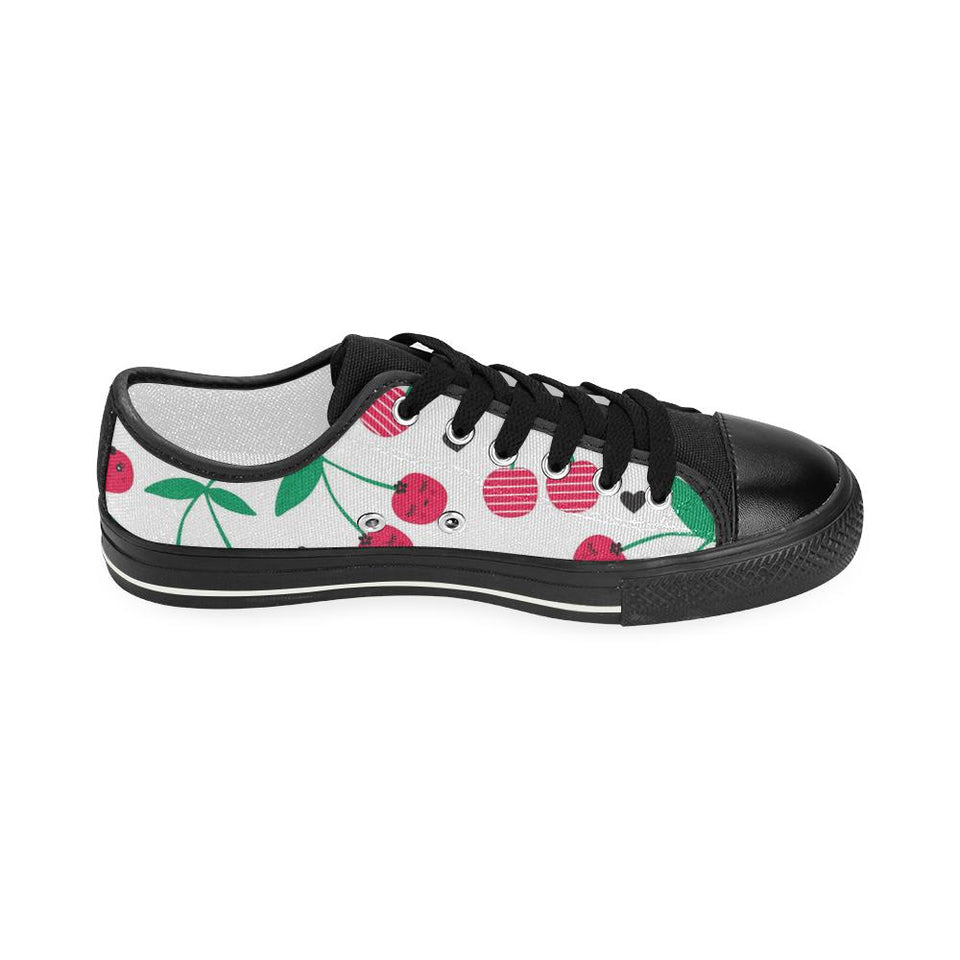 cherry pattern white background Kids' Boys' Girls' Low Top Canvas Shoes Black