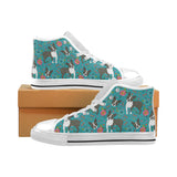 Boston terrier beautiful flower pattern Men's High Top Canvas Shoes White