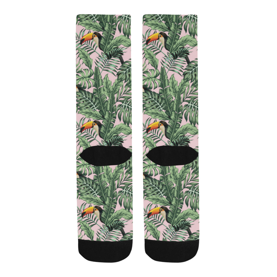 Toucan tropical green jungle palm pattern Crew Socks