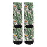 Toucan tropical green jungle palm pattern Crew Socks