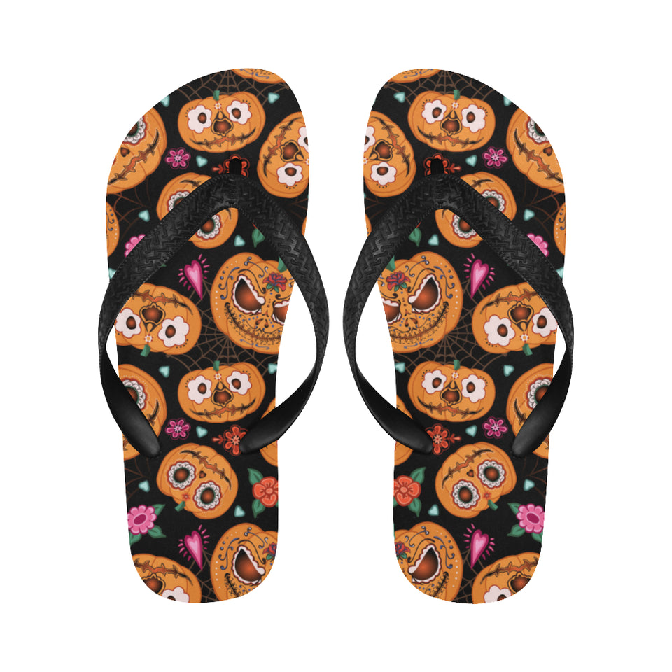 Pumpkin flowers spiderweb Halloween theme Unisex Flip Flops