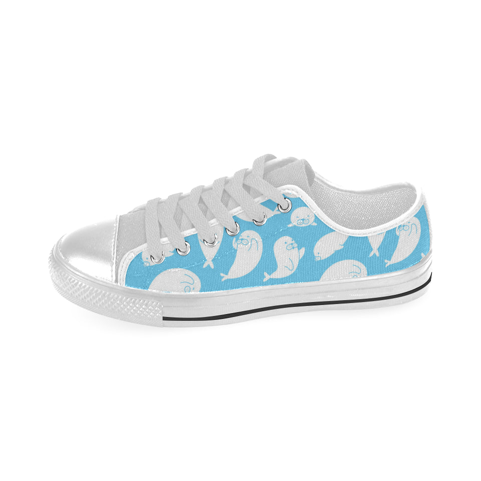 Cute white sea lion seals pattern Men's Low Top Shoes White