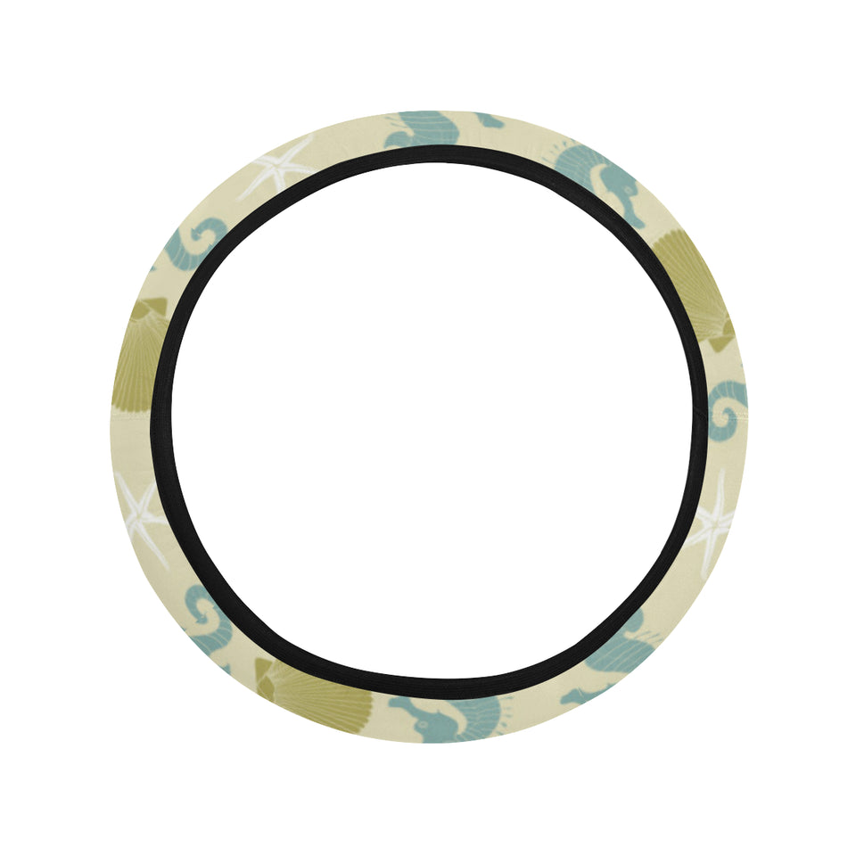 Seahorse shell starfish pattern background Car Steering Wheel Cover